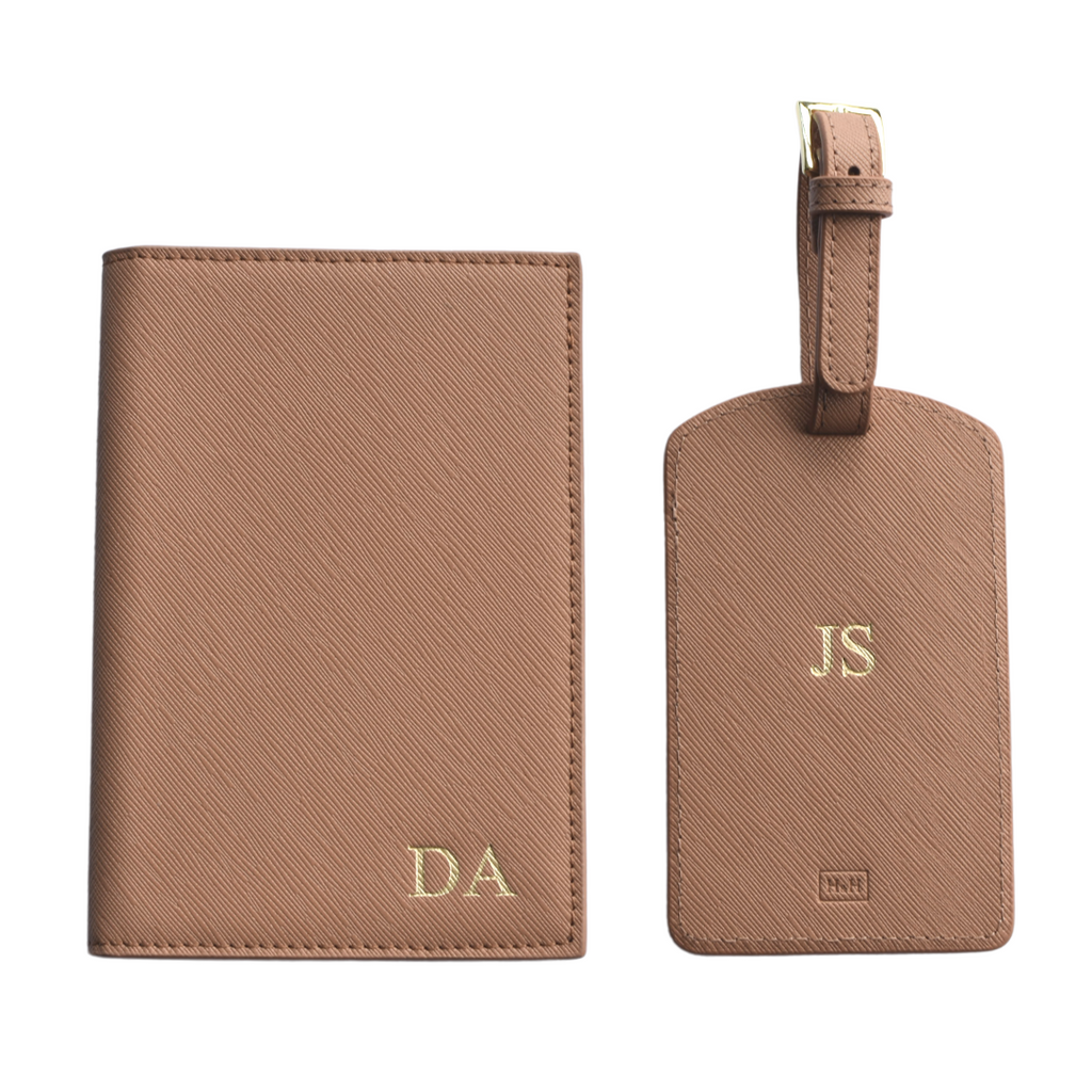 Luggage Tag and Passport Holder Set Tan