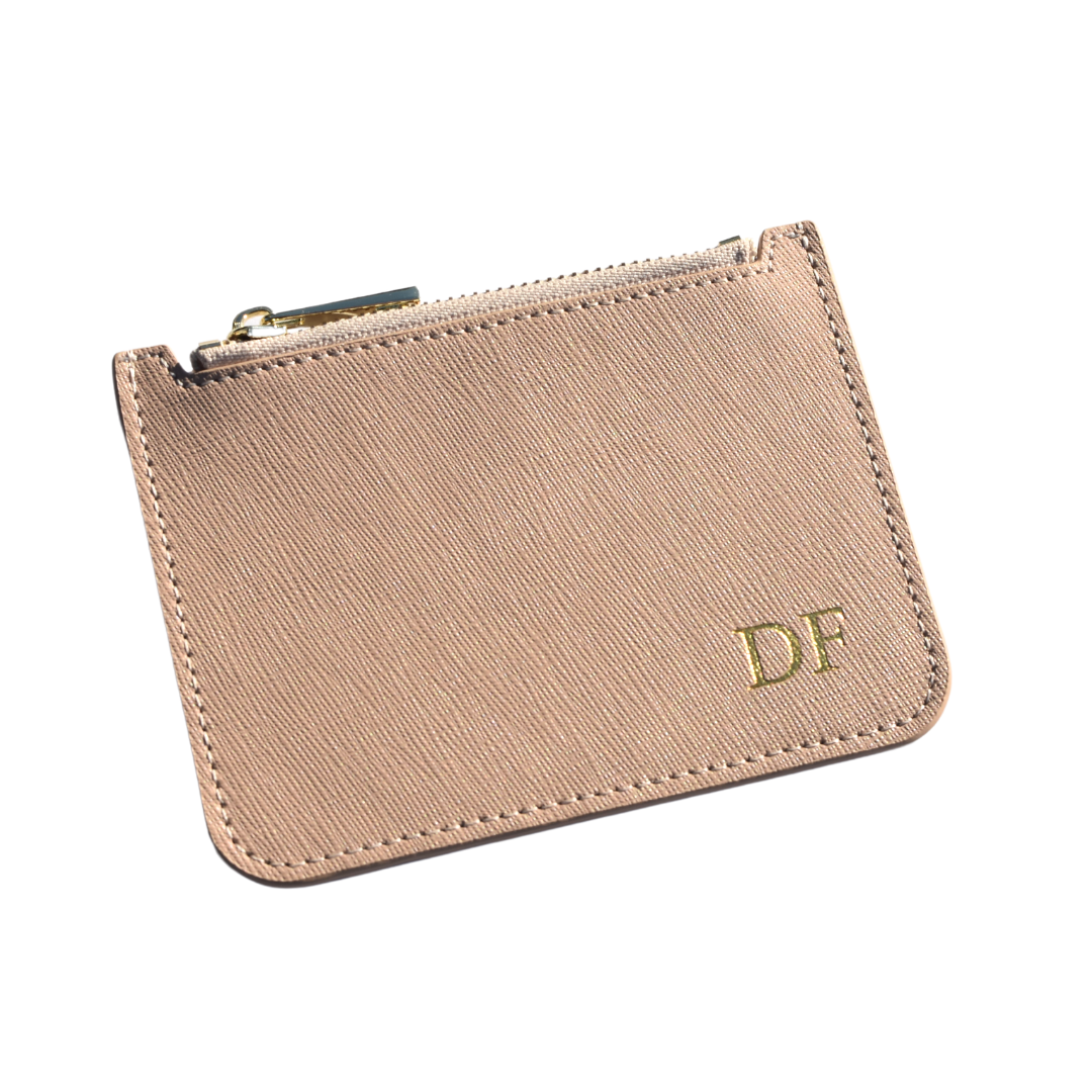 Card Holder With Zipper - Taupe