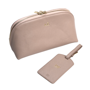 Large Cosmetic Bag and Luggage Tag Set - Taupe