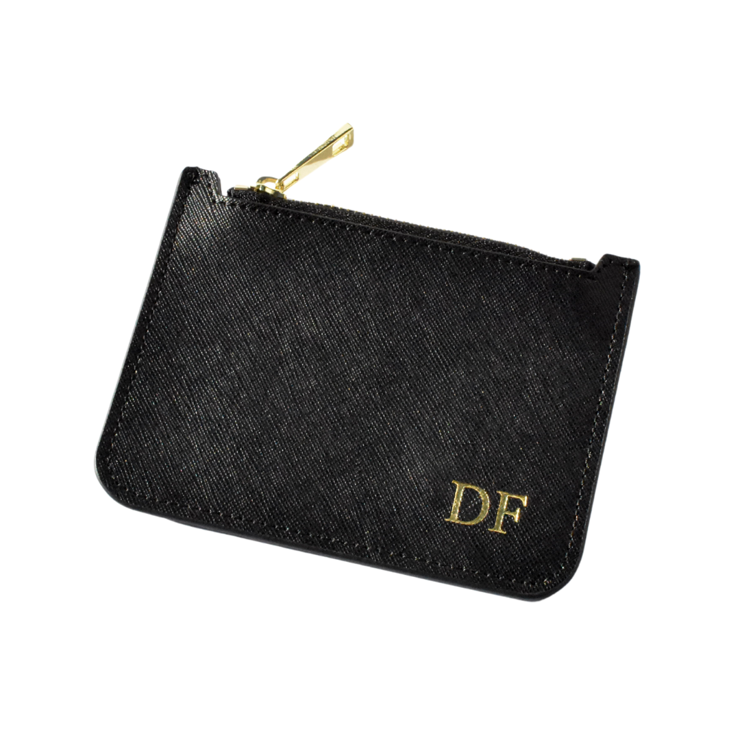 Card Holder With Zipper - Black