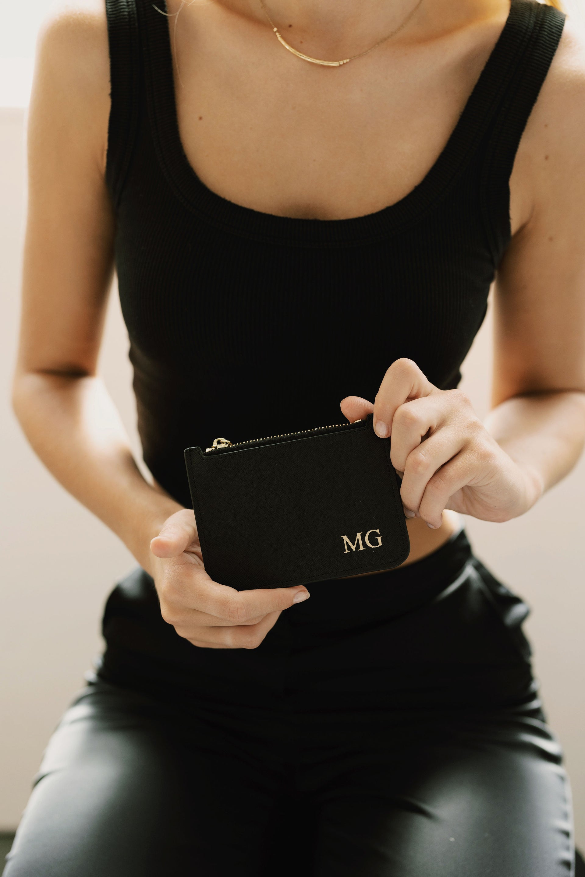 Card Holder With Zipper - Black